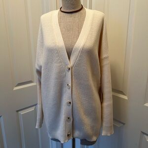 DKNY Light Beige Women's Cardigan with Brown Accents